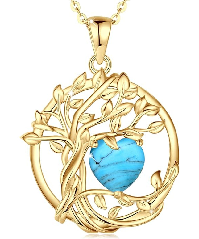 FANCIME Tree of life Birthstone necklace Sterling Silver Pendant Birthstone Necklace Gemstone Anniversary Birthday Jewelry Christmas Gifts for Mom Her Wife
