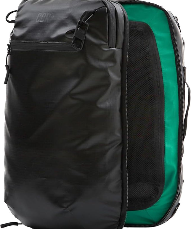 COR Surf Carry On Travel Backpack | Island Hopper 2.0 Ultralight | Airline Approved Personal Item Backpack | 34L Black with Black Zipper Waterproof Edition - FREE S-Clip Included