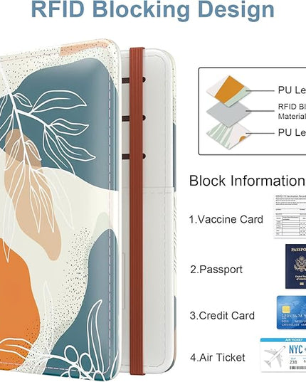 Passport Holder for Travel Essentials, Passport Wallet Cover Case for Travel Must Haves Accessories, Passport Book Holders for Women and Men, White Leaves