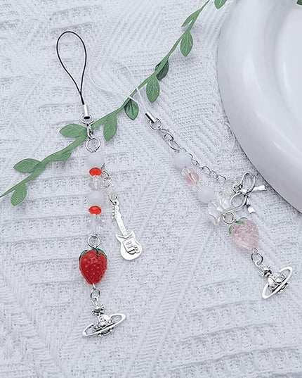 1-4PCS Cute Phone Charms Aesthetic Y2K Cell Phone Charms Strap Pink Strawberry Butterfly Star PhoneCharm Y2K Accessories for Bag Keychain Airpods Camera Pendants Decor