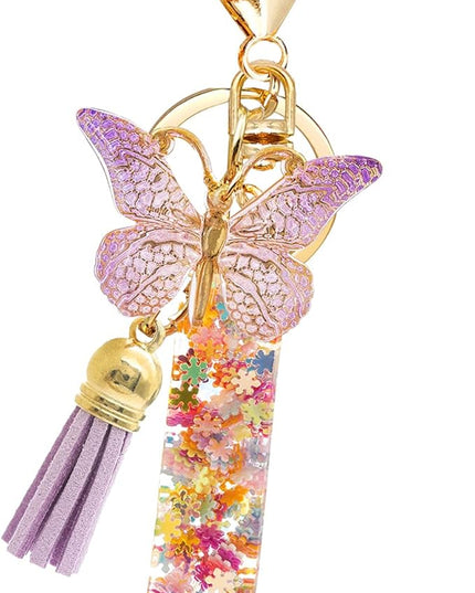 Fashion Alphabet Initial Letter Keychain Tassel Butterfly Pendant Key Ring for Purse Handbags Women Girl