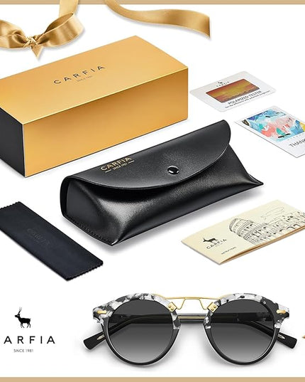 CARFIA Small Face Acetate Polarized Sunglasses for Women UV Protection, Retro Double Bridge Eyewears Metal Brow Round Sunnies