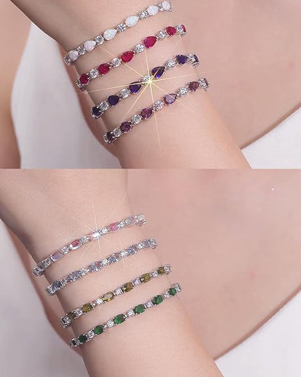 FANCIME Birthstone Tennis Bracelets Sterling Silver Bolo Tennis Bracelets Charm Fine Jewelry Birthday Gifts for Women Mom Wife Her