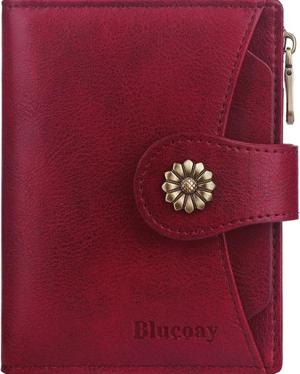Blucoay Womens Wallet,RFID Blocking Wallet Women Soft Leather Bifold Small Wallets For Women Card Holder With Removable ID Window(red)