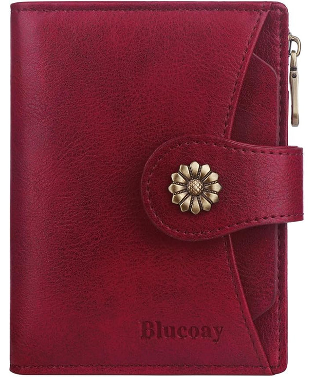 Blucoay Womens Wallet,RFID Blocking Wallet Women Soft Leather Bifold Small Wallets For Women Card Holder With Removable ID Window(red)