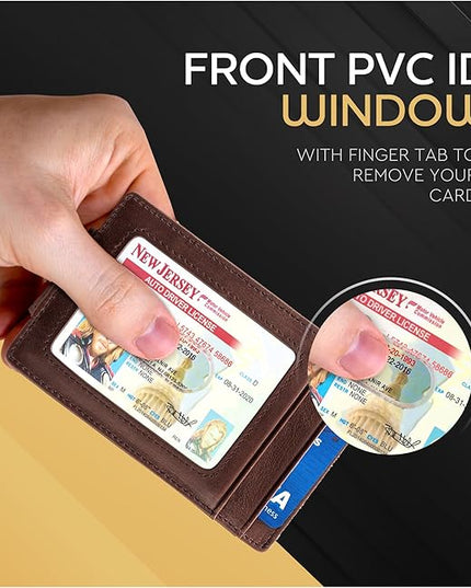 Money Clip Leather Wallet For Men Slim Front Pocket RFID Blocking with Super Strong Magnetic