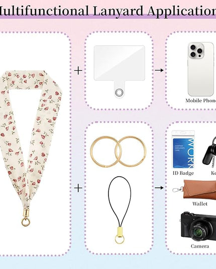 ZOOEASS Phone Lanyard Charm with Tether Tab Neck Lanyards for ID Badges Car Key Women Cute Scarf Keychain Strap Around Neck