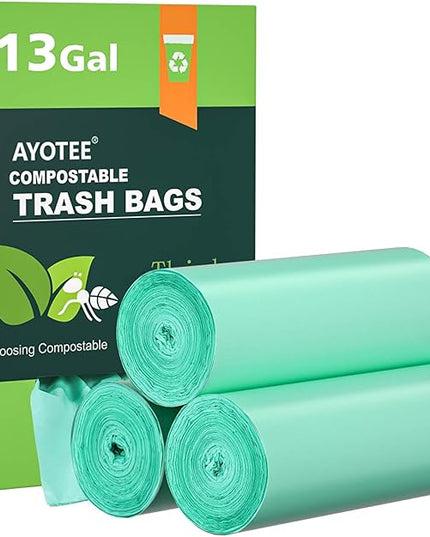AYOTEE Compostable Trash Bags 13 Gallon Tall Kitchen, 45 Count Biodegradable Trash Bags 13 Gallon Garbage Bag, Large Compost Bag for Kitchen Bathroom Home Office