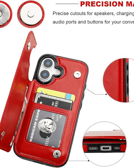 ONETOP Compatible with iPhone 17 Wallet Case with Card Holder, PU Leather Kickstand Card Slots Case, Double Magnetic Clasp and Durable Shockproof Cover 6.3 Inch (Red)