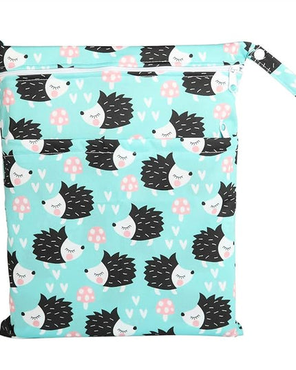 Wet Bag Baby Cloth Diaper Nappy Bag Reusable Washable With Two Zippered Pockets (Hedgehog)