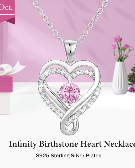 Infinity Love Heart Birthstone Necklace for Women Wife, S925 Sterling Silver Anniversary for Women Wife Birthday Gift for Her Girlfriend Mom Daughters, I Love You Women's Jewelry 18k Rose Gold Filled