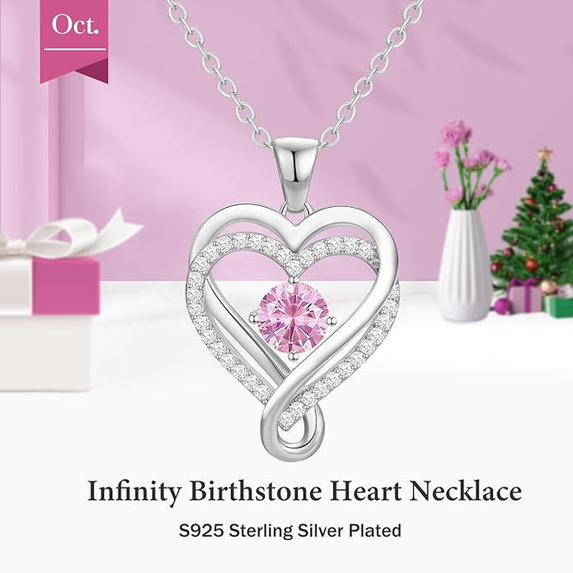 Infinity Love Heart Birthstone Necklace for Women Wife, S925 Sterling Silver Anniversary for Women Wife Birthday Gift for Her Girlfriend Mom Daughters, I Love You Women's Jewelry 18k Rose Gold Filled