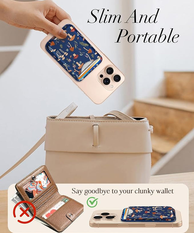 Shorogyt Compatible with Magsafe Wallet Magnetic Card Holder - Mushroom Flower Phone Wallets for Women Teen Girls for iPhone 17/16/15/14/13/12 Series Slim for Apple Mag RFID Magnet, Fit 3 Cards