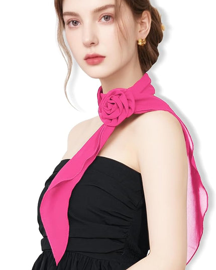 Chiffon Scarf for Women, Removable Flower Neck Scarf Light Soft Fashion Rose Scarves Versatile Headband or Hair Band