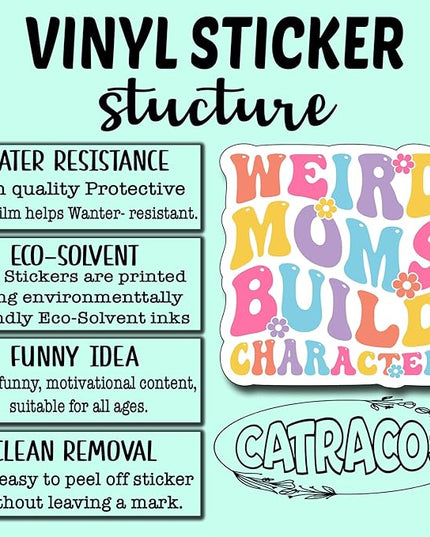 (3Pcs) Weird Moms Build Character Sticker, Moms Decorate Books Laptop Phone Water Bottles Kindles Stickers Tumbler Sticker Waterproof Vinyl Decorate Sticker 3" Inch