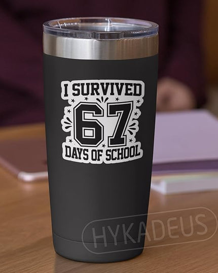 (3Pcs) I Survived 67 Days of School Stickers 6 7 Funny Teacher Stickers, Teachers Students Humor Vinyl Decals Waterproof Sticker for Laptop, Water Bottle, Planner, Scrapbooking, 3" x 3"