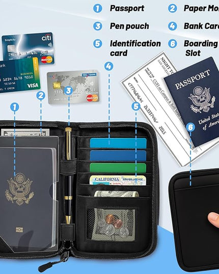 Passport Holder for Travel Essentials, RFID Blocking Protector Passport Wallets, Passport Document Organizer Case for Travel Must Have, Passport Book for Women, Couple, Family Cards, Tickets, ID, Cash