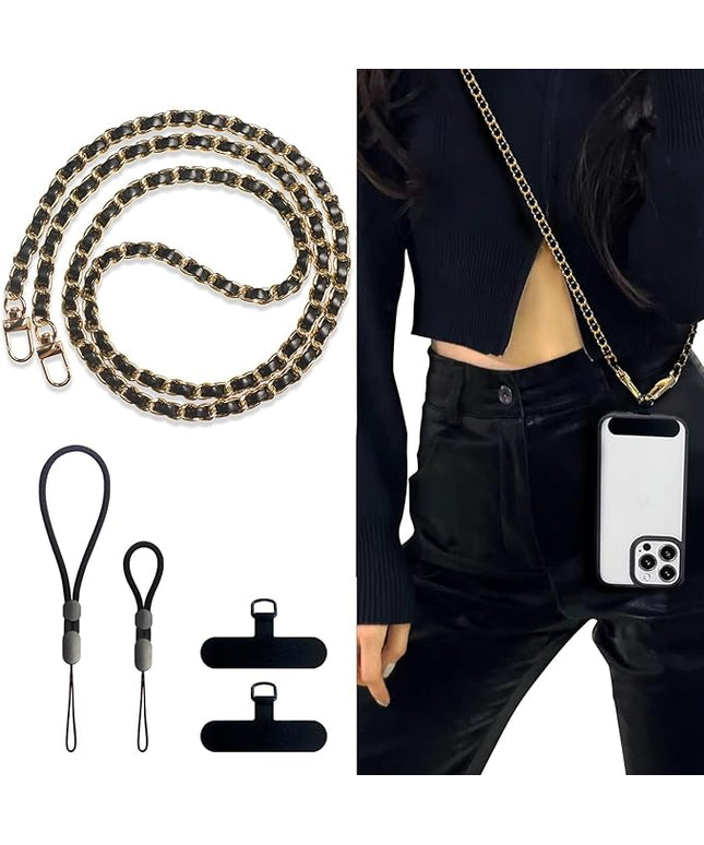 Universal Crossbody Patch Phone Lanyards - 2 Pads, 1 Leather Phone Strap, 1 Adjustable Finger Strap - Compatible with Most Smartphones (48in)