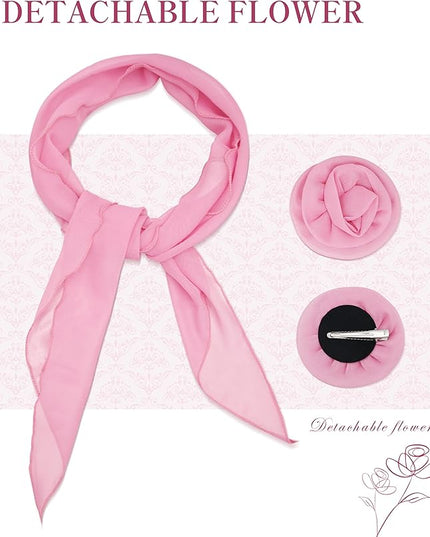Chiffon Scarf for Women, Removable Flower Neck Scarf Light Soft Fashion Rose Scarves Versatile Headband or Hair Band