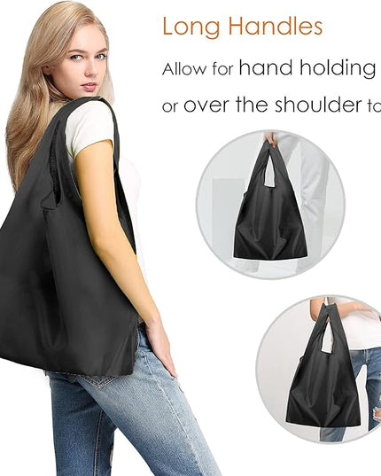BeeGreen Black Reusable Grocery Bags Shopping Bags for Groceries 12 Pack Heavy Duty - Foldable Polyester Grocery Totes with Handles and Zipper Bag, Large Travel Washable Holiday Tote Bag Bulk