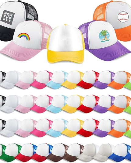 Hercicy 40 Pack Sublimation Blank Trucker Hat Bulk Baseball Cap Adjustable Mesh Unisex Polyester Hat Heat Transfer