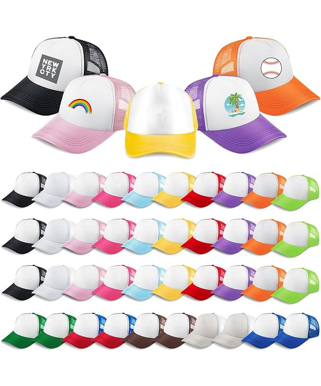 Hercicy 40 Pack Sublimation Blank Trucker Hat Bulk Baseball Cap Adjustable Mesh Unisex Polyester Hat Heat Transfer
