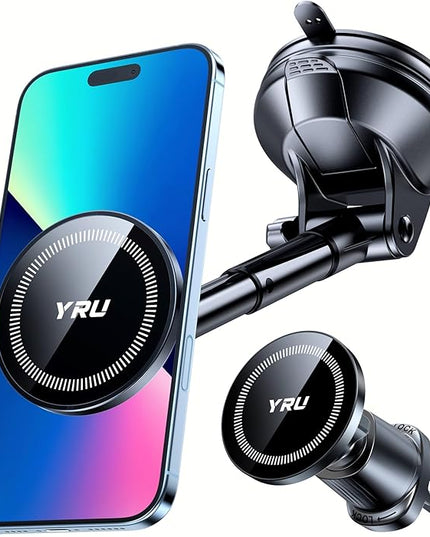 YRU Upgraded Magnetic Phone Holder for Car【Patented & Super Magnet】 for MagSafe Car Mount Dashboard Magnet Phone Holder Windshield Phone Stand for iPhone 17 16 15 14 13 12 Pro Max Samsung, Black