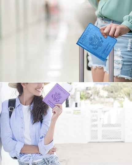 Eoehro Passport Holder for Travel Essentials-2Pack, Passport Wallet Cover Case for Travel Must Haves Accessories,Passport Book Holders for Women and Men