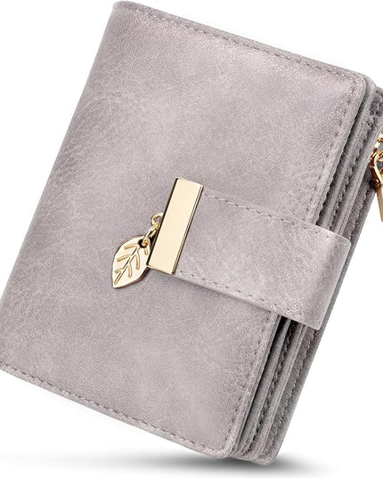 HUANLANG Small Wallets for Women Rfid Blocking Leather Bifold Credit Card Holder Ladies Wallet Zipper Pocket with ID Window