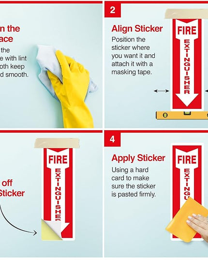 OLANZU Pack of 18 Fire Extinguisher Stickers 4"x 12"- 5 Mil Vinyl - Fire Extinguisher Sign for business with Arrow- Durable Self Adhesive, Weatherproof and UV Protected-Ideal for Office, Home and Outdoor places