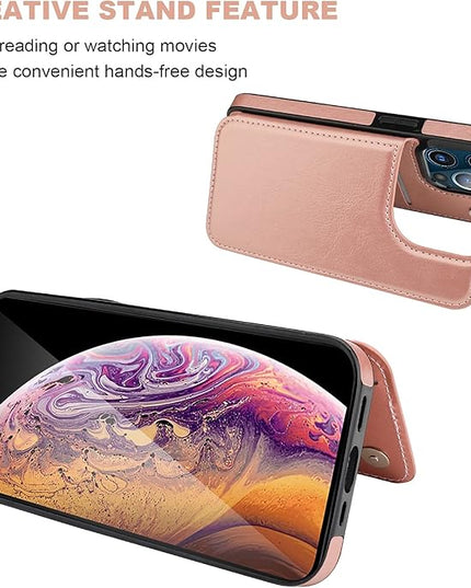 ONETOP Compatible with iPhone 13 Pro Max Wallet Case with Card Holder,PU Leather Kickstand Card Slots Case, Double Magnetic Clasp and Durable Shockproof Cover 6.7 Inch(Rose Gold)