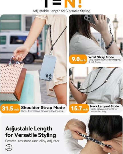 4-IN-1 Phone Lanyard + Wrist Strap, 2PCS Adjustable Length Cell Phone Lanyard with 2 Tether Tabs for iPhone,Smartphones