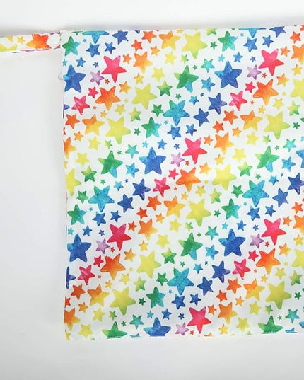 Wet Bag Baby Cloth Diaper Nappy Reusable Washable With Two Zippered Pockets (Rainbow Stars)