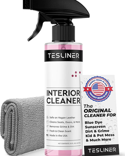 Tesla Seat Cleaner & Stain Remover - Interior Cleaner for Black & White Vegan Leather, Interior Cleaning Products for Seats, Dash, Console | Tesla Accessories for Model Y, Model 3, S, X, Cybertruck