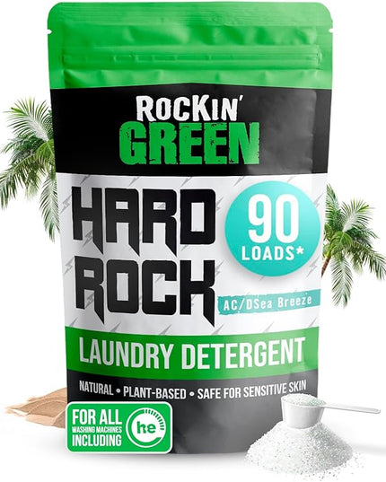 Rockin' Green Hard Rock Powder Laundry Detergent (90 Loads) - Natural Powdered Laundry Detergent, Sensitive Skin Laundry Powder (AC/DSea Breeze)