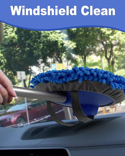 anngrowy 62" Microfiber Car Wash Brush with Long Handle Car Washing Mop Kit Mitt Sponge Car Cleaning Supplies Kit Duster RV Washing Car Brush Accessories, 1 Chenille Scratch-Free Replacement Head