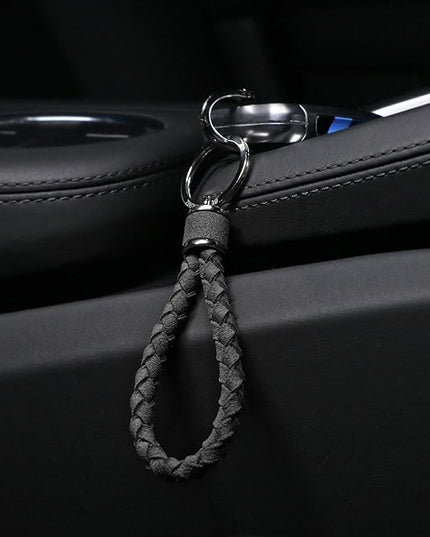 BETTERHUMZ Leather Key Fob Car Weave Keychain Ring Woven Strap Braided Key Chain for Alcantara Accessories