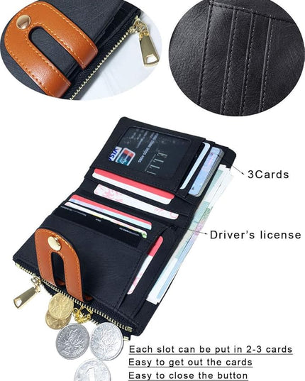 AOXONEL Women's Rfid Small Bifold Leather Wallet Ladies Mini Zipper Coin Purse id card Pocket,Slim Compact Thin