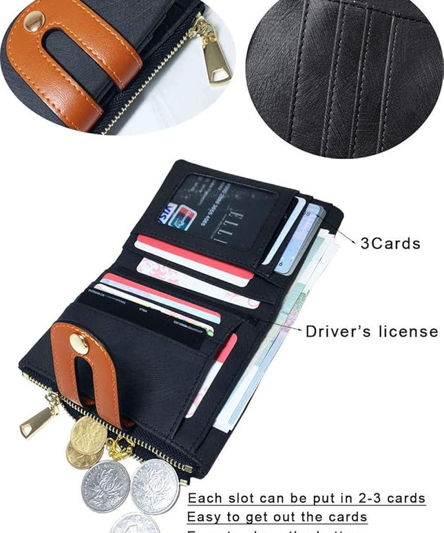 AOXONEL Women's Rfid Small Bifold Leather Wallet Ladies Mini Zipper Coin Purse id card Pocket,Slim Compact Thin