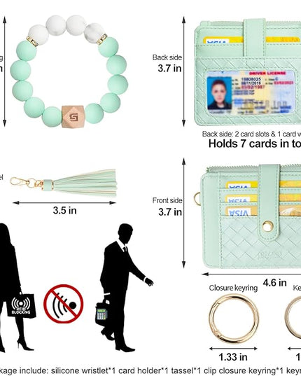 COOLANS Silicone Bracelet Wristlet Wallet Credit Card Holder RFID,ID Window,Key Ring Tassel,Slim Wallet Women Keychain Purse