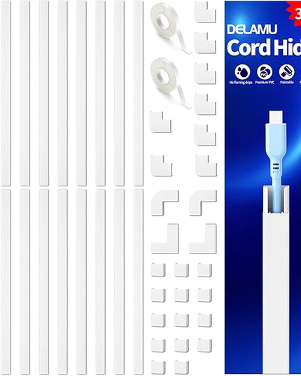 Delamu Cable Hider, 315in Cord Hider Cord Covers for 1 Wire on Wall, Premium Wire Covers for Cords, Cable Cover Organizer, TV Wires Hiders for Wall Mounted Tv, L15.7X W0.55x H0.4in, White