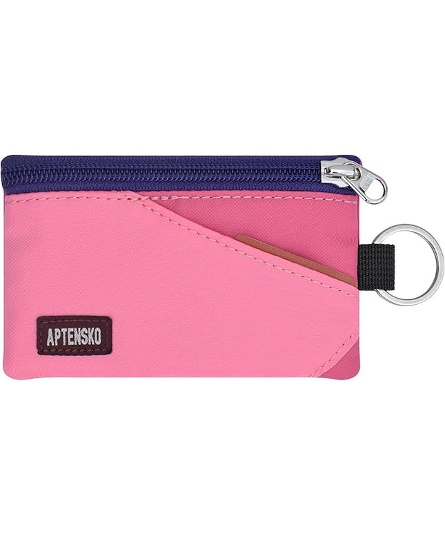 RFID Travel Wallet with Adjustable Lanyard-Zipper Small Wallet with ID Card Holder, Keychain for women&men-Minimalist Slim Waterproof Nylon case for ID, Cash, Key (Pink+RosePink)