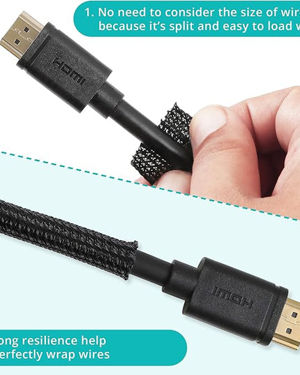 ZhiYo 20ft - 1/4 inch Cable Sleeve, Cord Wrap Wire Protector Tubing for Pets, PC Cable Wrap, Computer Cable Management Sleeve - Black