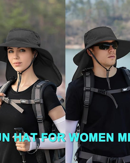 ZOORON Sun Hats for Men Women Fishing Hat with Neck Flap,UPF 50+ Sun Hat Waterproof Wide Brim Bucket Hats for Safari Hiking