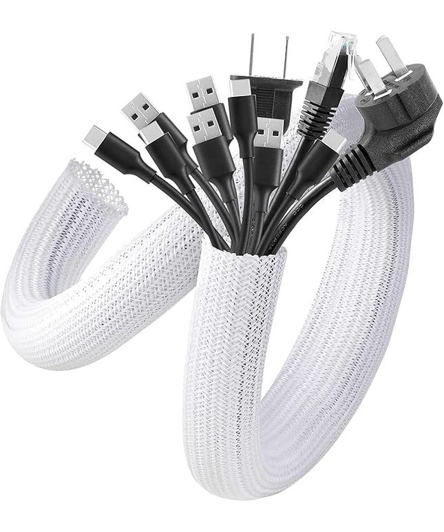 AGPTEK Cable Sleeve Cover, 2Pack 5ft - 1.6 inch Desk Cord Organizer Cable Hider, Home Office Wire Management Computer TV Wire Loom Tubing, Pet Proof Cord Protector, from Cat Dog Chewing, White