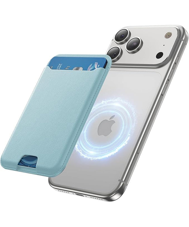 TWZKG for MagSafe Wallet, 3 Card Holder, Slim Magnetic Phone Wallet for iPhone 17/16/15/14/13/12 Pro Max Plus Air Series,RFID Blocking Vegan Leather,SkyBlue