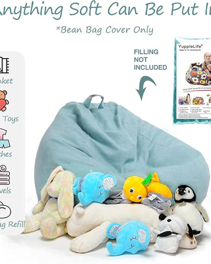 YuppieLife Stuffed Animals Bean Bag Chair Cover Candy-Colored Bean Bag（Just Cover, No Filling）/Extra Large Stuff 'n Sit Organization/Toy Storage Bag/Kids Toys Organizer（27'',Mint Green）