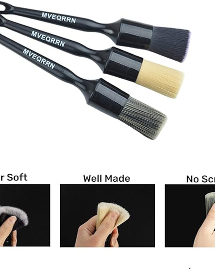 3pcs Car Detailing Brush Set-1pcs Boars Hair Car Detailing Brushes,1pcs Ultra Soft No Scratch Detailing Brush for Air Vent,Leather Seat 1pcs Detail Brushes car Detailing for Interior Exterior