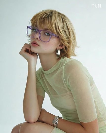 TIJN Blue Light Blocking Glasses for Women Men Clear Frame Square Nerd Eyeglasses Anti Blue Ray Computer Screen Glasses (Purple)