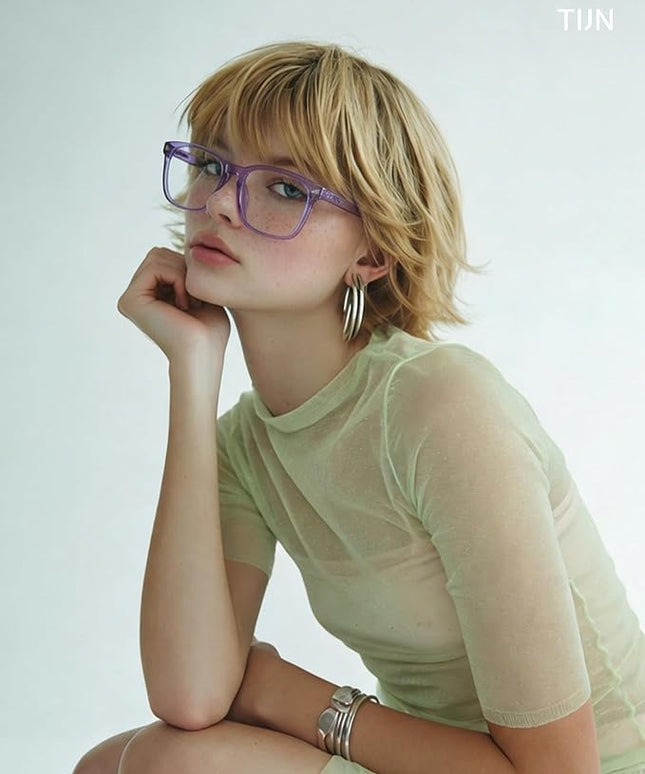 TIJN Blue Light Blocking Glasses for Women Men Clear Frame Square Nerd Eyeglasses Anti Blue Ray Computer Screen Glasses (Purple)